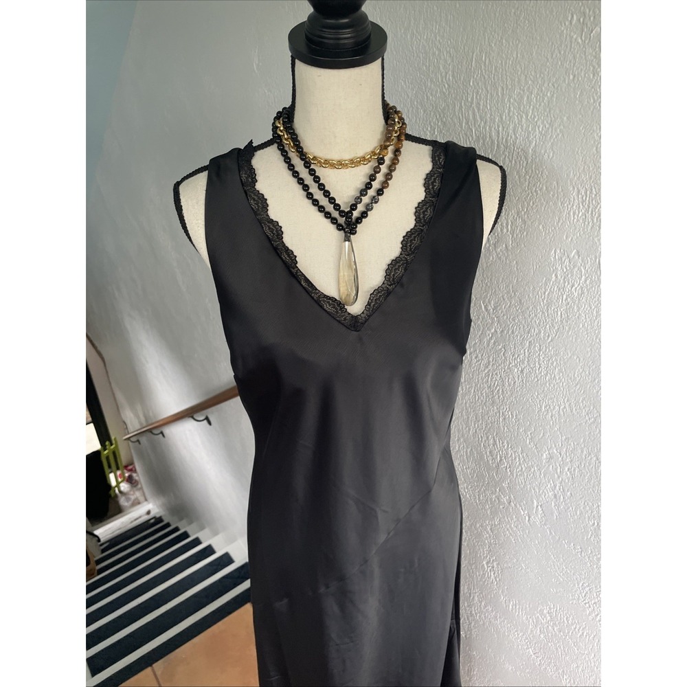 Nicole Miller Black Slip Dress Maxi Women Sz 8 Lace Trim Sleeveless - Picture 7 of 7